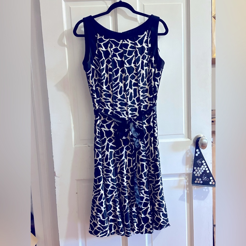 Black animal printed, satin belted dress
